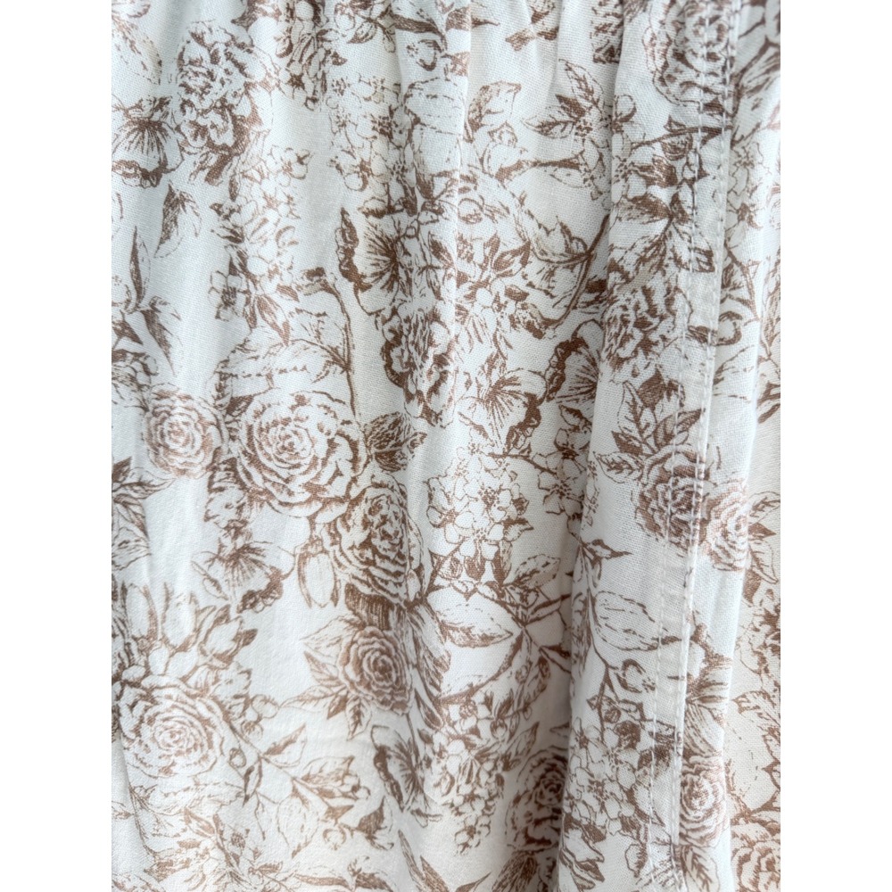 Women’s Wide-Leg Drawstring Floral Lounge Pants - White & Light Brown - Picture 9 of 14